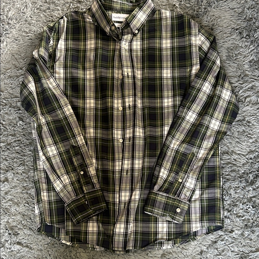 Saddlebred Men's Black and Green Plaid Button Down Shirt